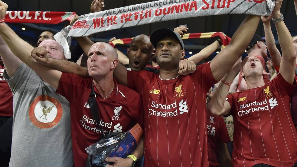 Liverpool fans at the Wanda Metropolitano Stadium