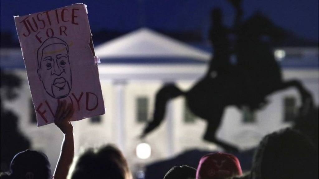 Demonstrators stage protest near the White House on May 31, 2020 in Washington, DC.