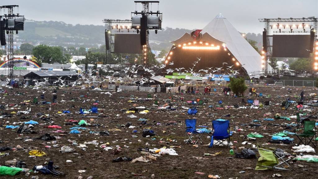 A deserted Pyramid stage after the 2016 Glastonbury Festival