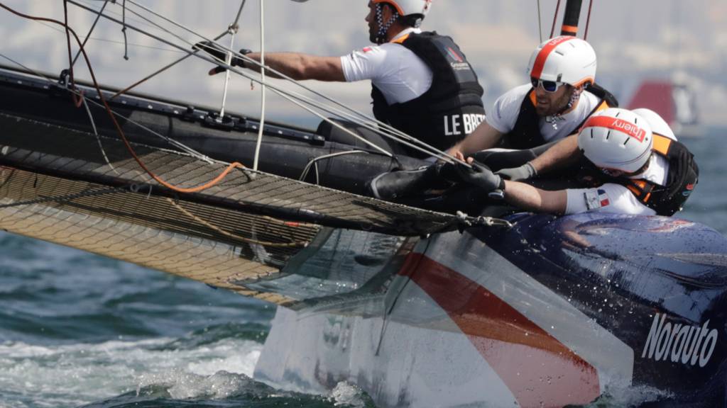 The Groupama team in action during the America's Cup