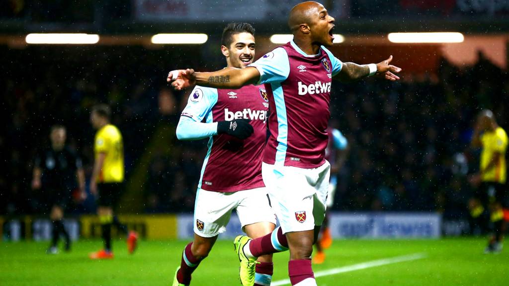 Andre Ayew celebrates for West Ham