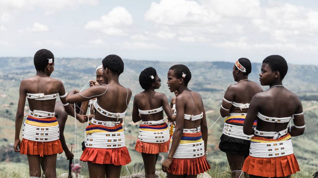 Young women from the Shembe Church prepare to take part in a cultural dance on the Nhlangakazi Holy Mountain in South Africa - 8 January 2023