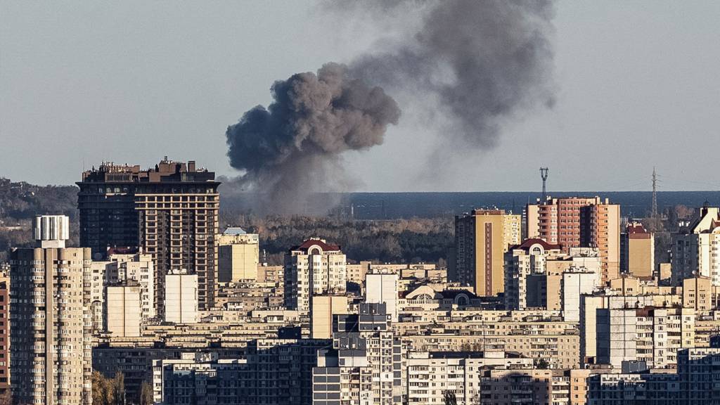 Smoke rises on the outskirts of the city during a Russian missile attack, as Russia's invasion of Ukraine continues, in Kyiv, Ukraine 31 October