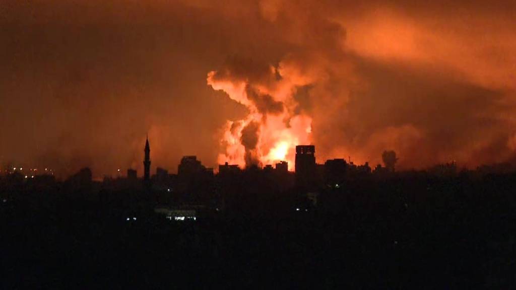 A large fire seen in Gaza after explosions