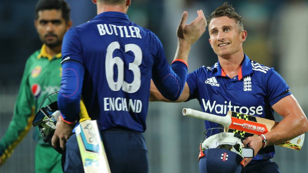 Jos Buttler and James Taylor celebrate