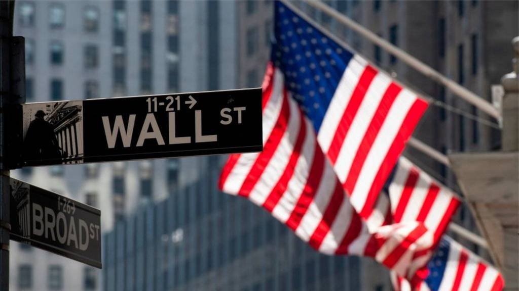 Wall Street sign and US flags