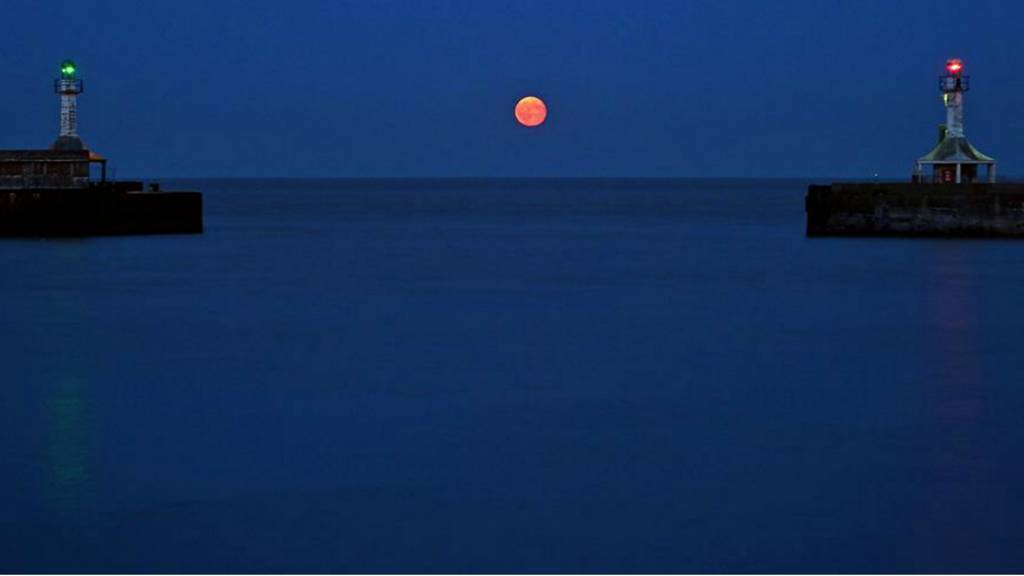 Moonrise over Lowestoft Harbour