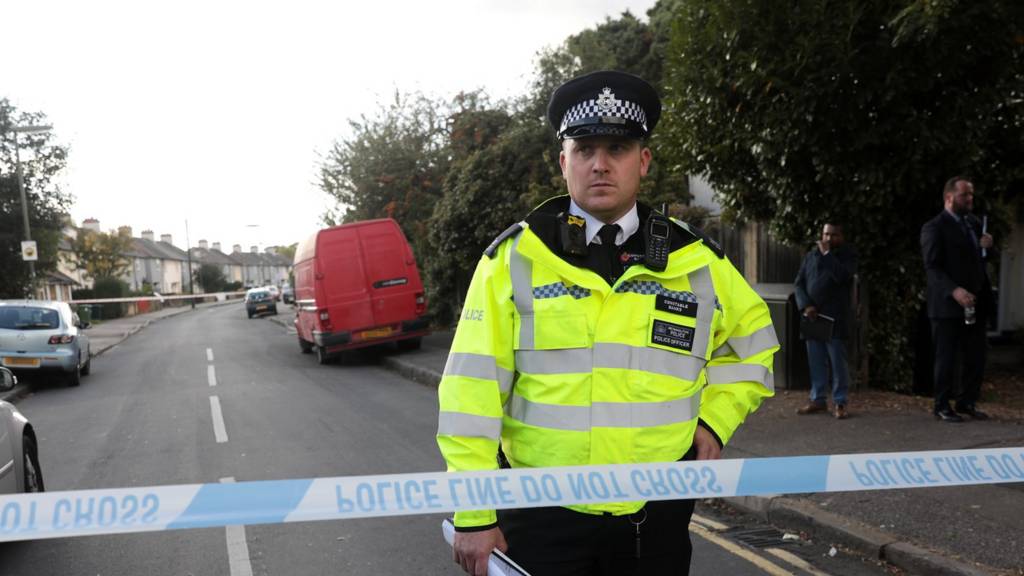 Policeman in Sunbury guards the cordon around evacuated roads