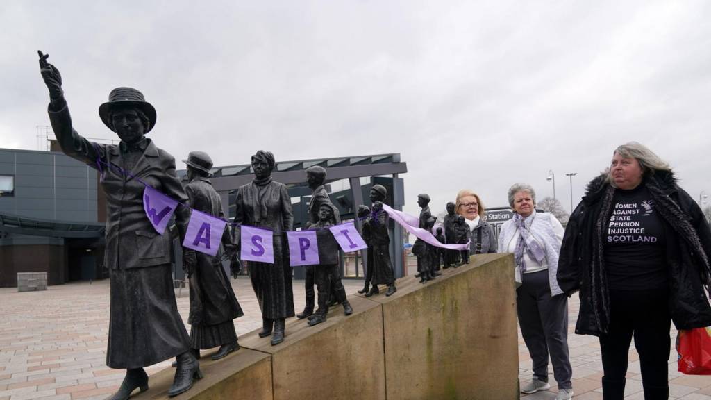 Statue showing WASPI campaigners