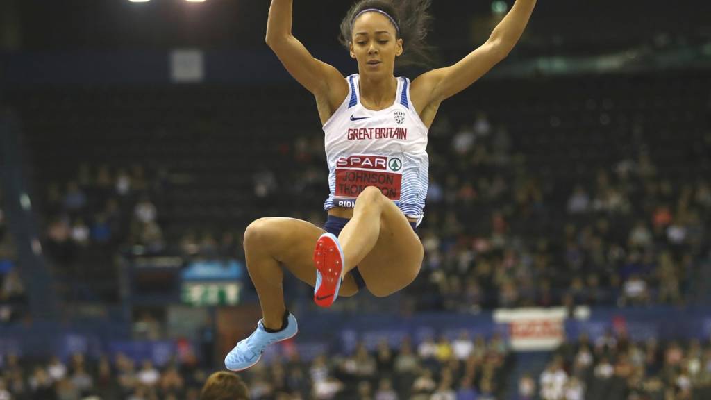 Katarina Johnson-Thompson in action in the British Indoor Championship
