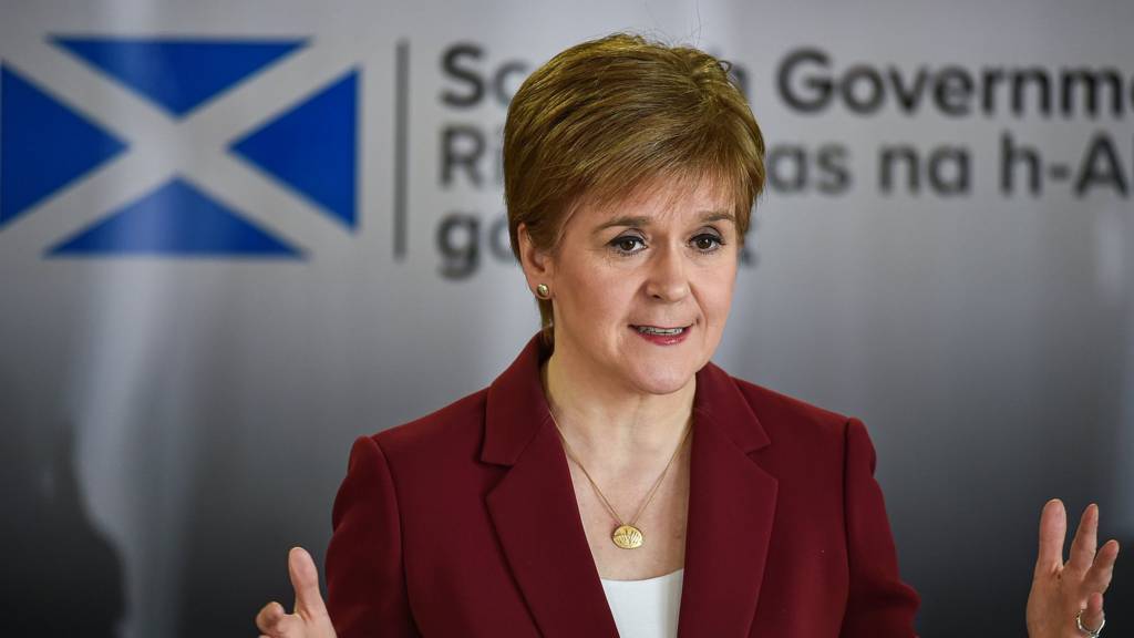 The Scottish First Minister Nicola Sturgeon gives a coronavirus briefing at St Andrews House on March 29, 2020 in Edinburgh