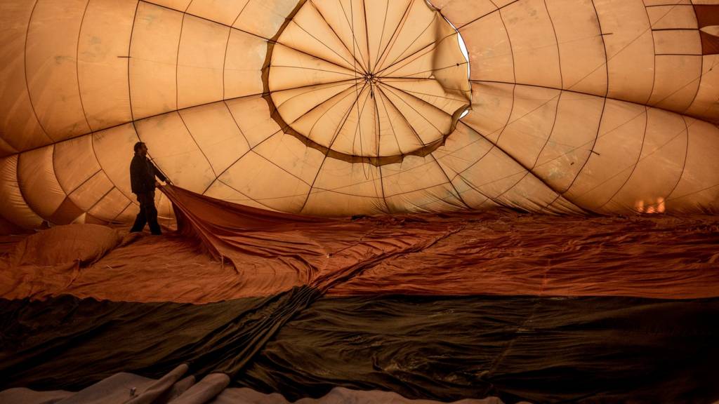 Inside a hot air balloon's envelope