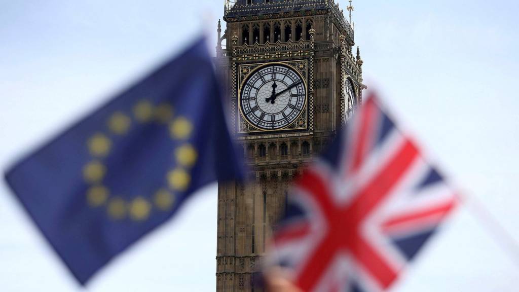 UK and EU flags outside Parliament