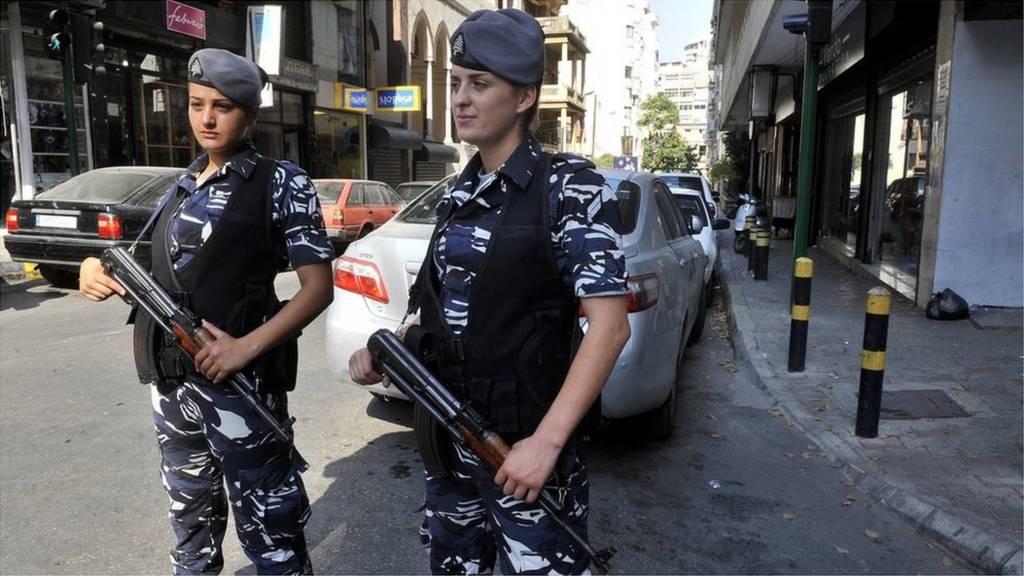 File photo showing Members of Lebanon's Internal Security Forces (ISF) on a training patrol in the Mar Elias district of Beirut (27 June 2012)