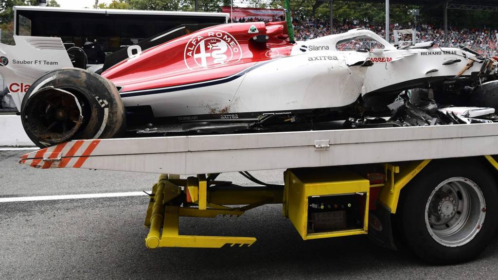 Marcus Ericsson's Sauber after a huge crash in Italian GP second practice