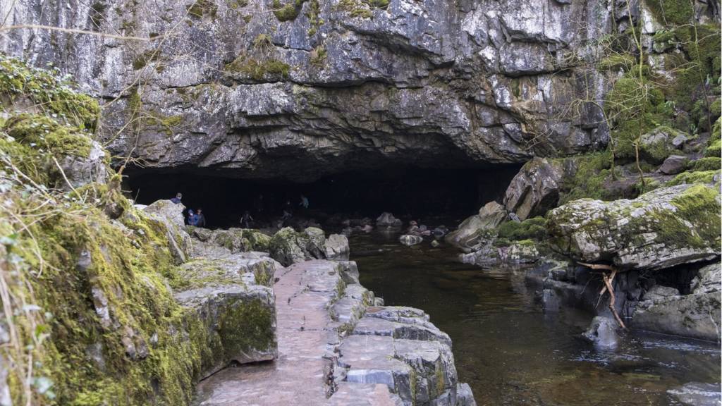 The entrance to Porth-yr-ogof cave near the village of Ystradfellte, Brecon Beaons National Park