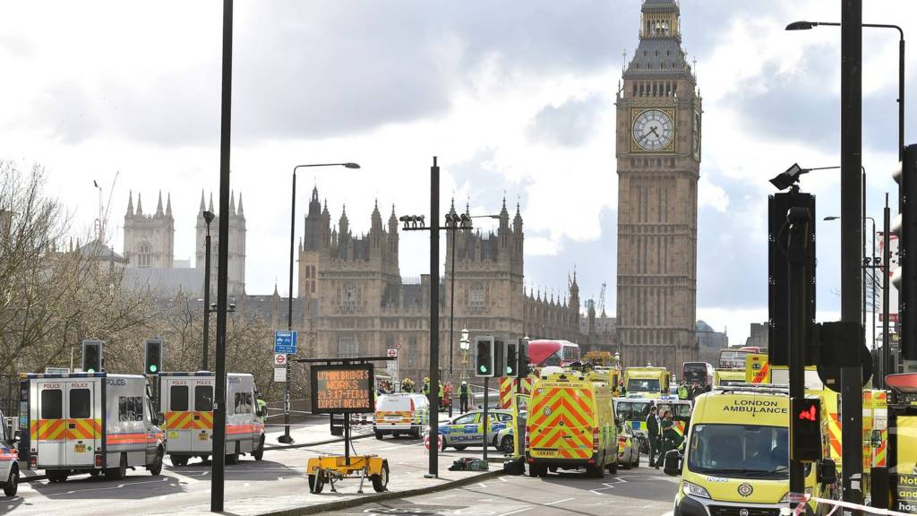 Palace of Westminster surrounded by emergency services