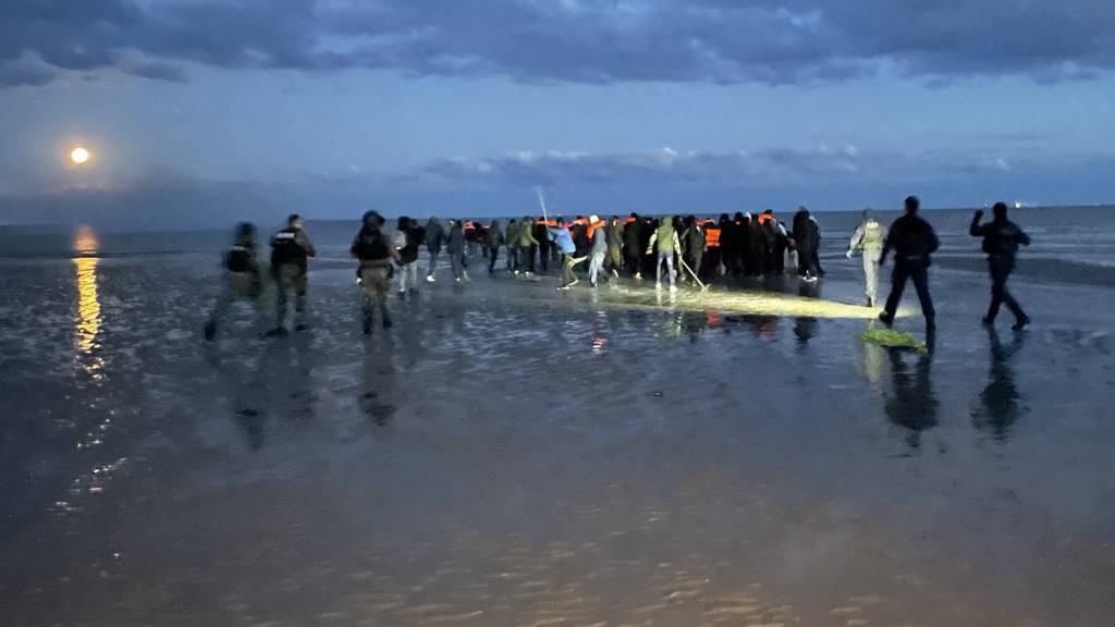 People and police in sea
