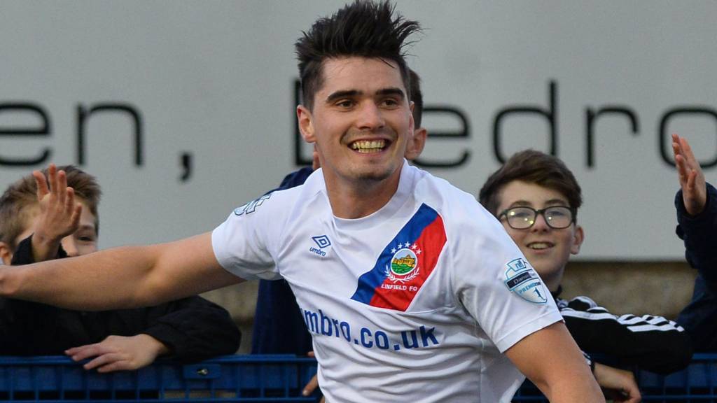 Jimmy Callacher has scored two for Linfield away to Ards