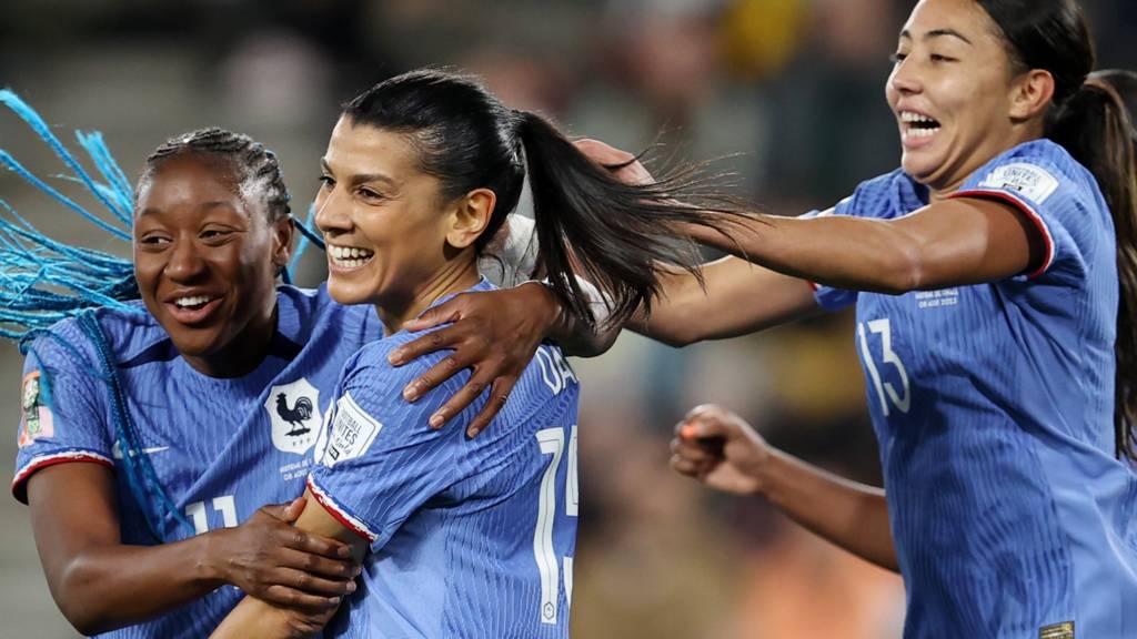 Kenza Dali celebrates scoring France's second goal against Morocco