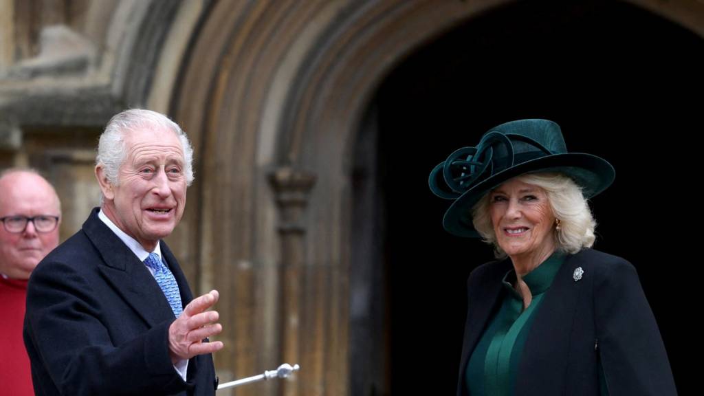 King Charles and Queen Camilla arrive to attend the Easter Matins Service at St. George's Chapel, Windsor Castle