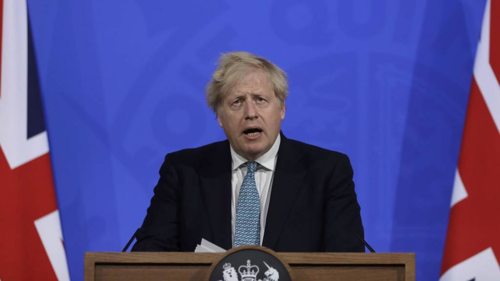 Prime Minister Boris Johnson during the media briefing in Downing Street