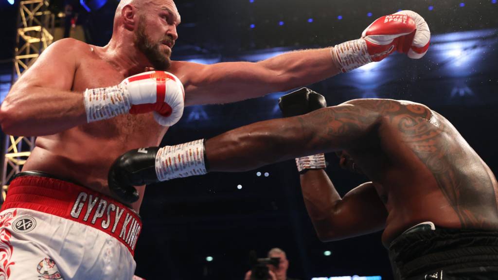 Tyson Fury during the World Heavyweight Title Fight with Dillian Whyte