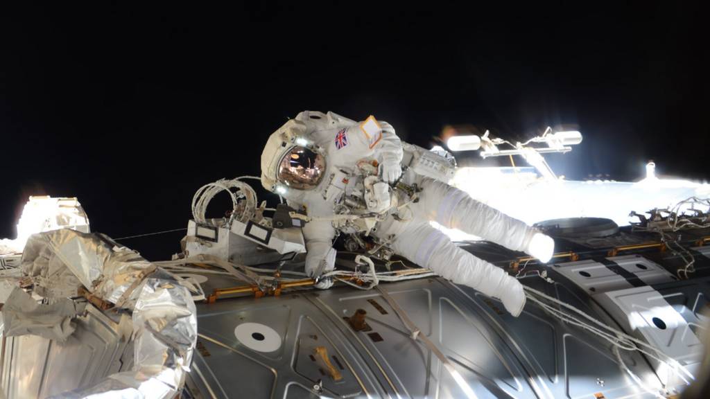 ESA astronaut Tim Peake during his 4 hour 43 minute spacewalk in 2016