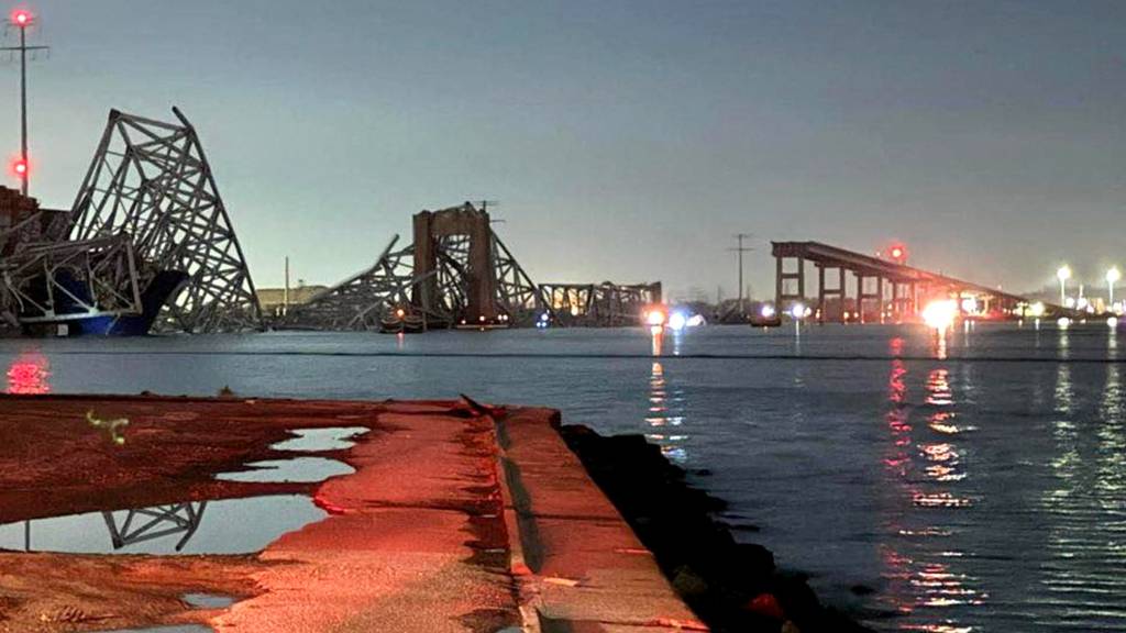 A view of the Francis Scott Key Bridge after it collapsed, in Baltimore, Maryland, US, in this picture released on 26 March 2024