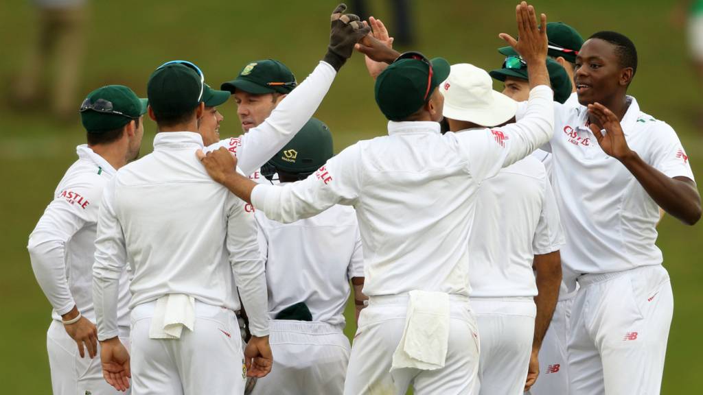 Kagiso Rabada celebrates with the South Africa players