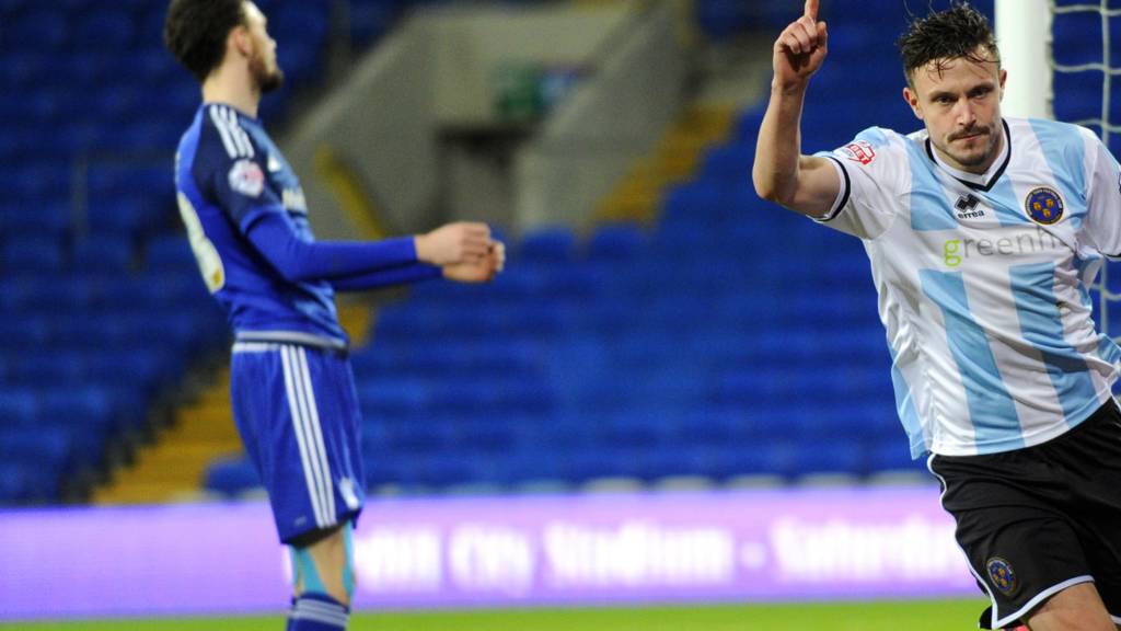 Shrewsbury's Andy Mangan celebrates