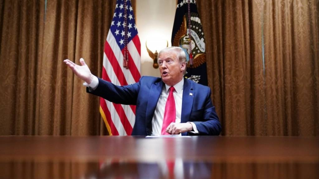 US President Donald Trump speaks during a meeting with healthcare executives in the Cabinet Room of the White House in Washington, DC on April 14, 202
