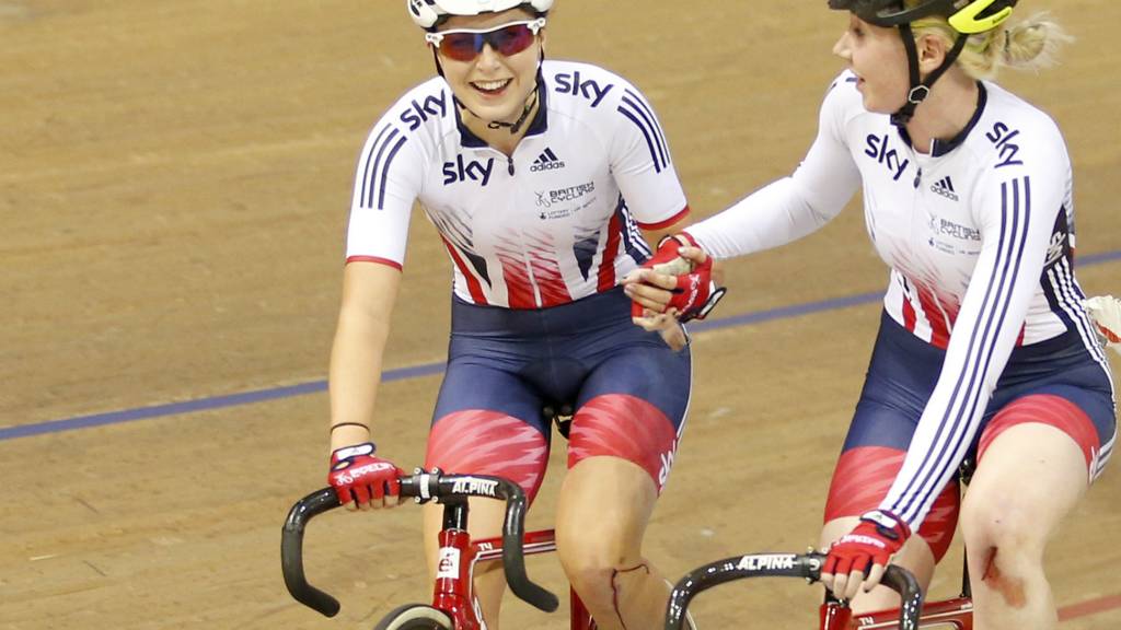 Manon Lloyd and Katie Archibald celebrate