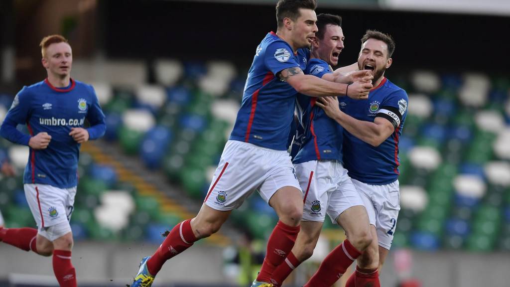 Linfield celebrate a goal against Cliftonville