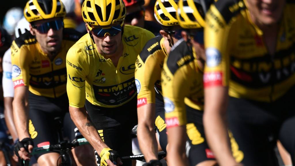 Primoz Roglic in the yellow jersey