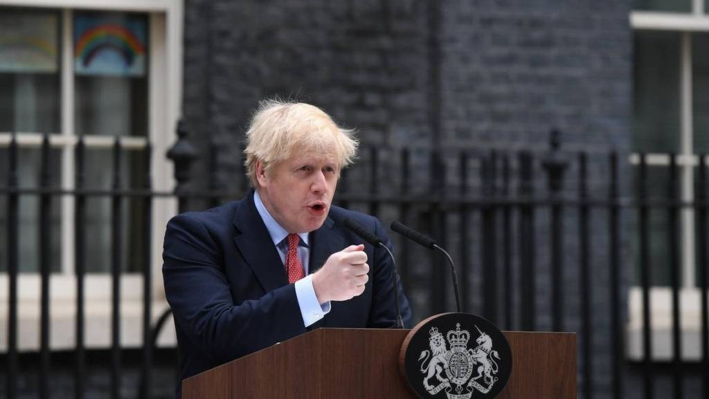 Prime Minister Boris Johnson speaks in Downing Street as he returns to work following his recovery from Covid-19 on April 27, 2020