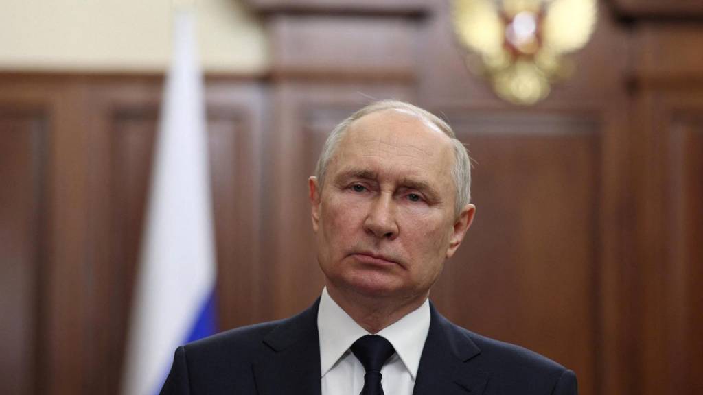 Russian President Vladimir Putin gives a televised address in Moscow, Russia, on 26 June 2023
