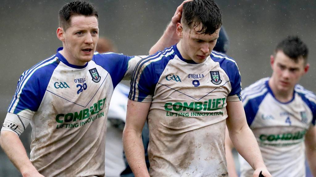Monaghan players Conor McManus celebrates with Niall Kearns