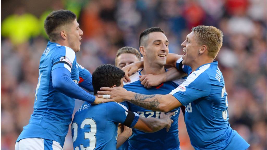 Rangers celebrate Lee Wallace's opening goal