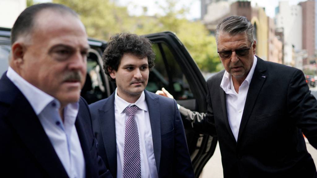 Sam Bankman-Fried arrives at court as lawyers push to persuade the judge overseeing his fraud case not to jail him ahead of trial, at a courthouse in New York. 11 August 2023