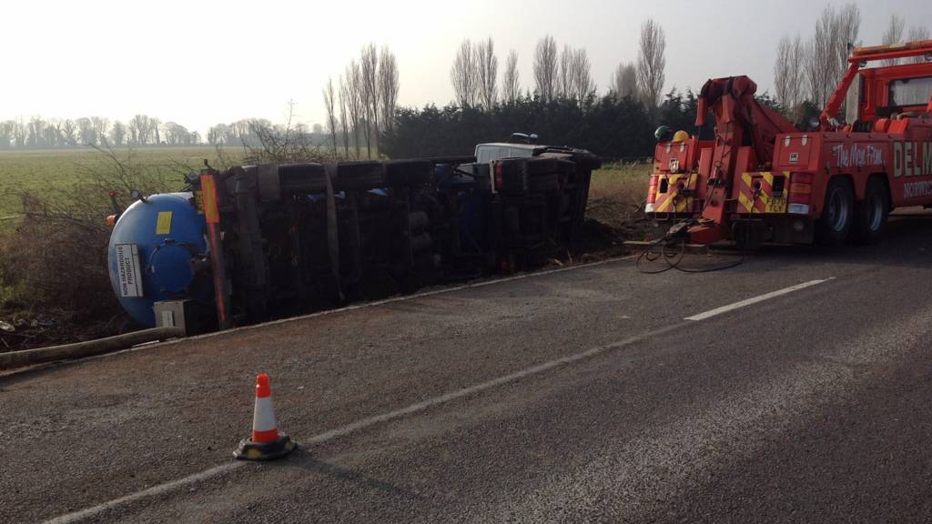 Overturned tanker at Billockby