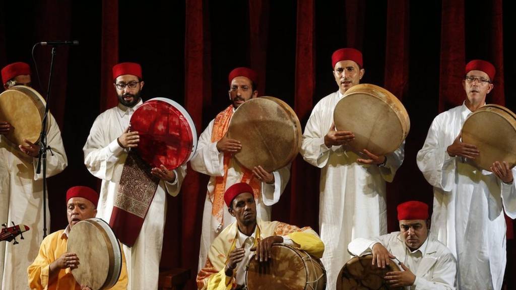 Tunisian members of the group El Hadhra Chants Soufis perform during the Festival de La Medina at the Municipal Theater in Tunis, Tunisia, 06 June 2017