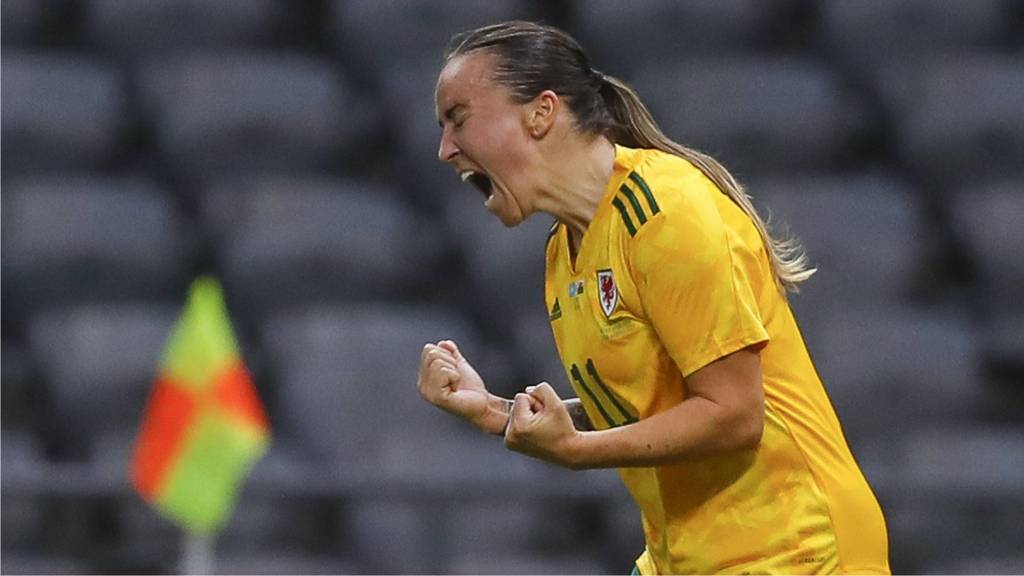Wales' Natasha Harding celebrates goal