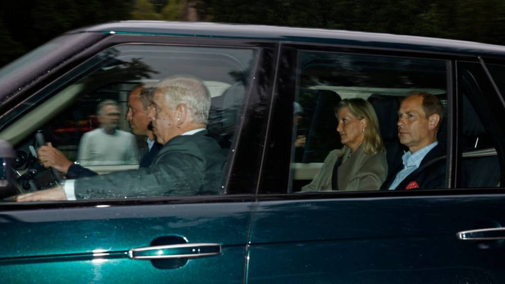 Prince William, Duke of Cambridge, Prince Andrew, Duke of York, Sophie, Countess of Wessex and Edward, Earl of Wessex arrive to see Queen Elizabeth at Balmoral Castle on September 8, 2022