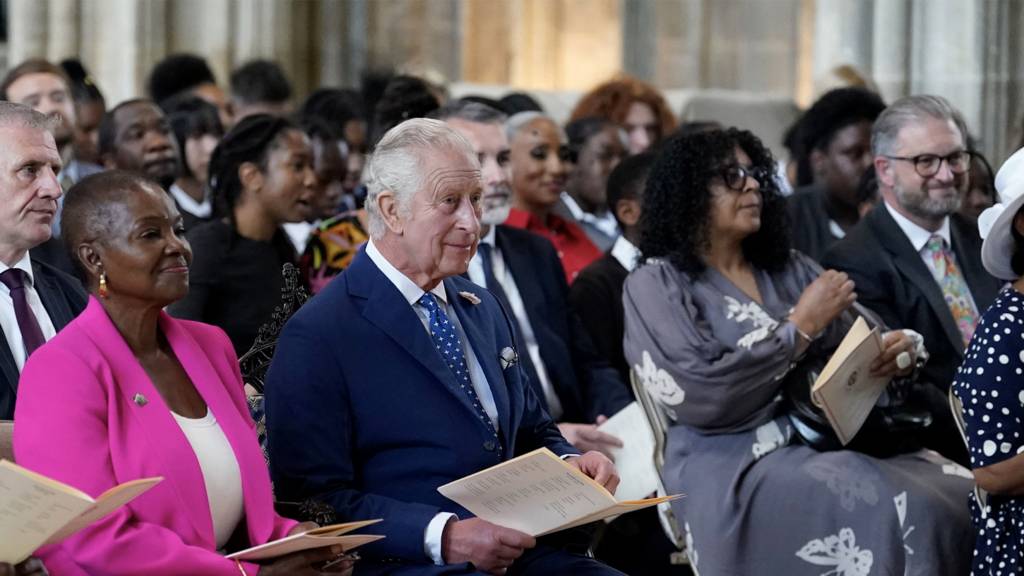King Charles III attends a service at St George's Chapel, Windsor Castle in Berkshire for young people, to recognise and celebrate the Windrush 75th Anniversary