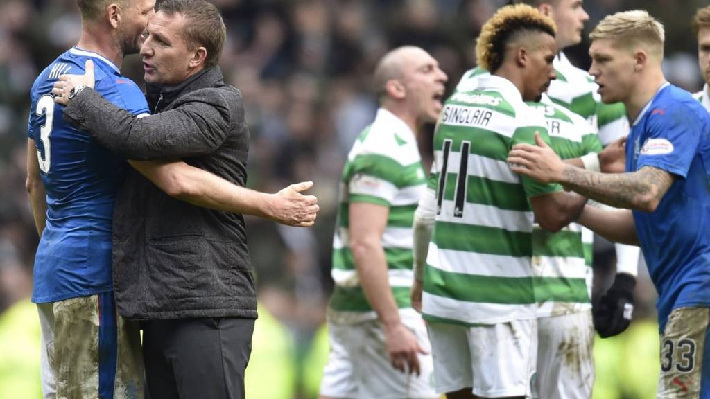 Celtic manager Brendan Rodgers and Rangers defender Clint Hill