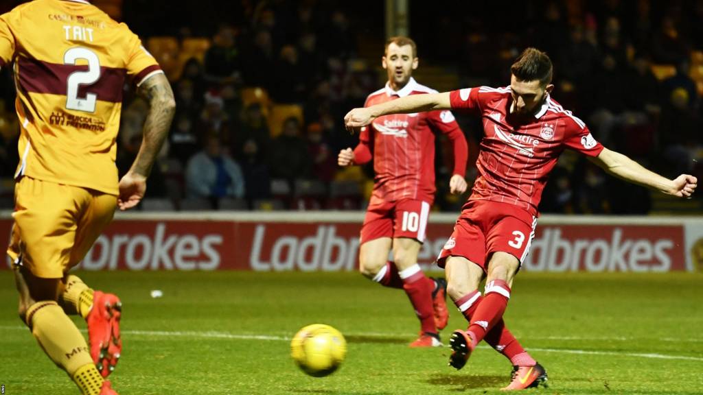 Graeme Shinnie scores for Aberdeen against Motherwell