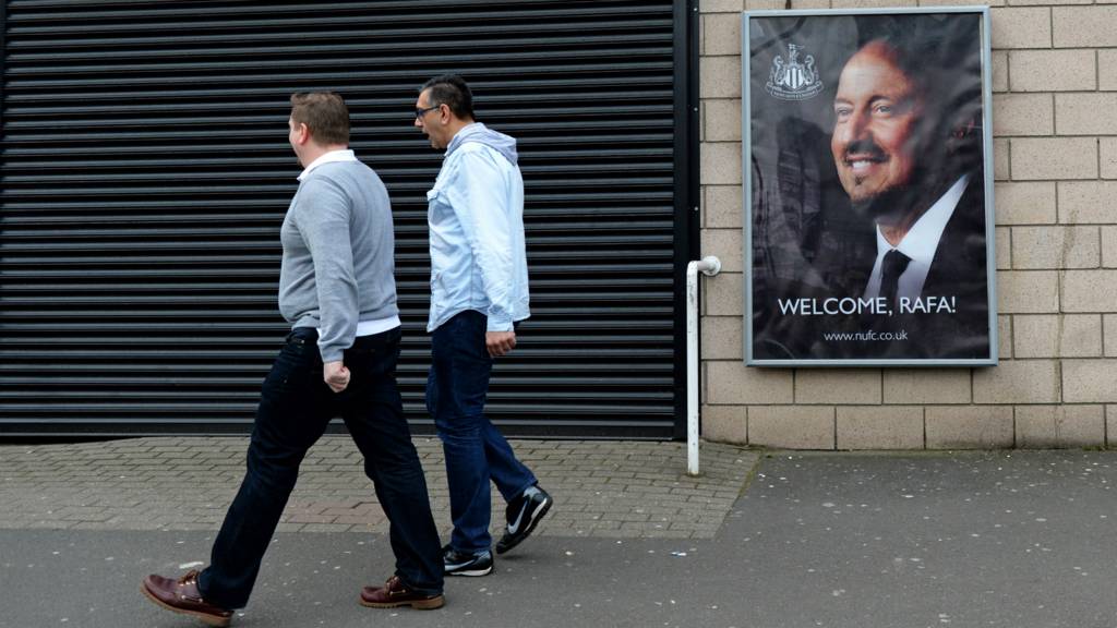 A poster of Rafa Benitez outside St James' Park