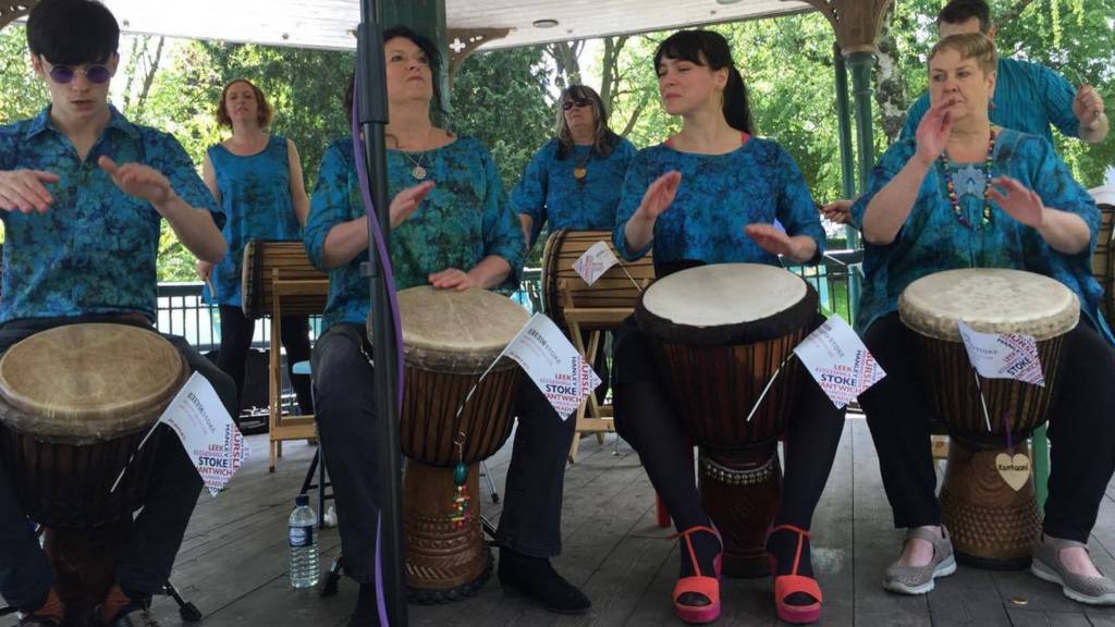 Kontaani drummers warming up