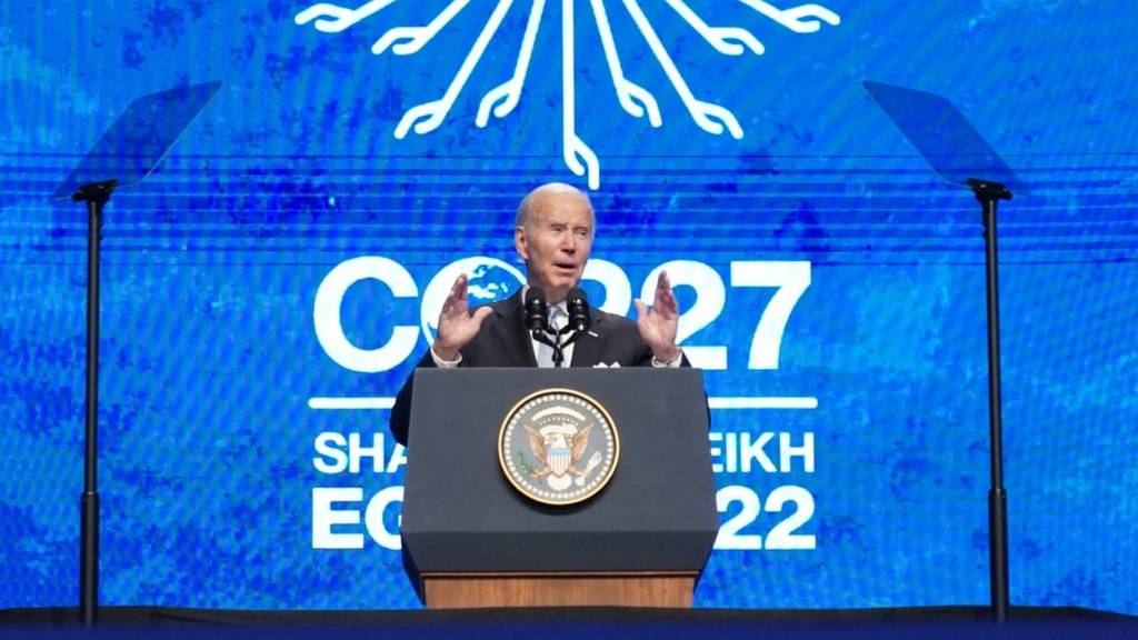 U.S. President Joe Biden speaks at the COP27 climate summit, in Sharm el-Sheikh, Egypt, November 11, 2022.